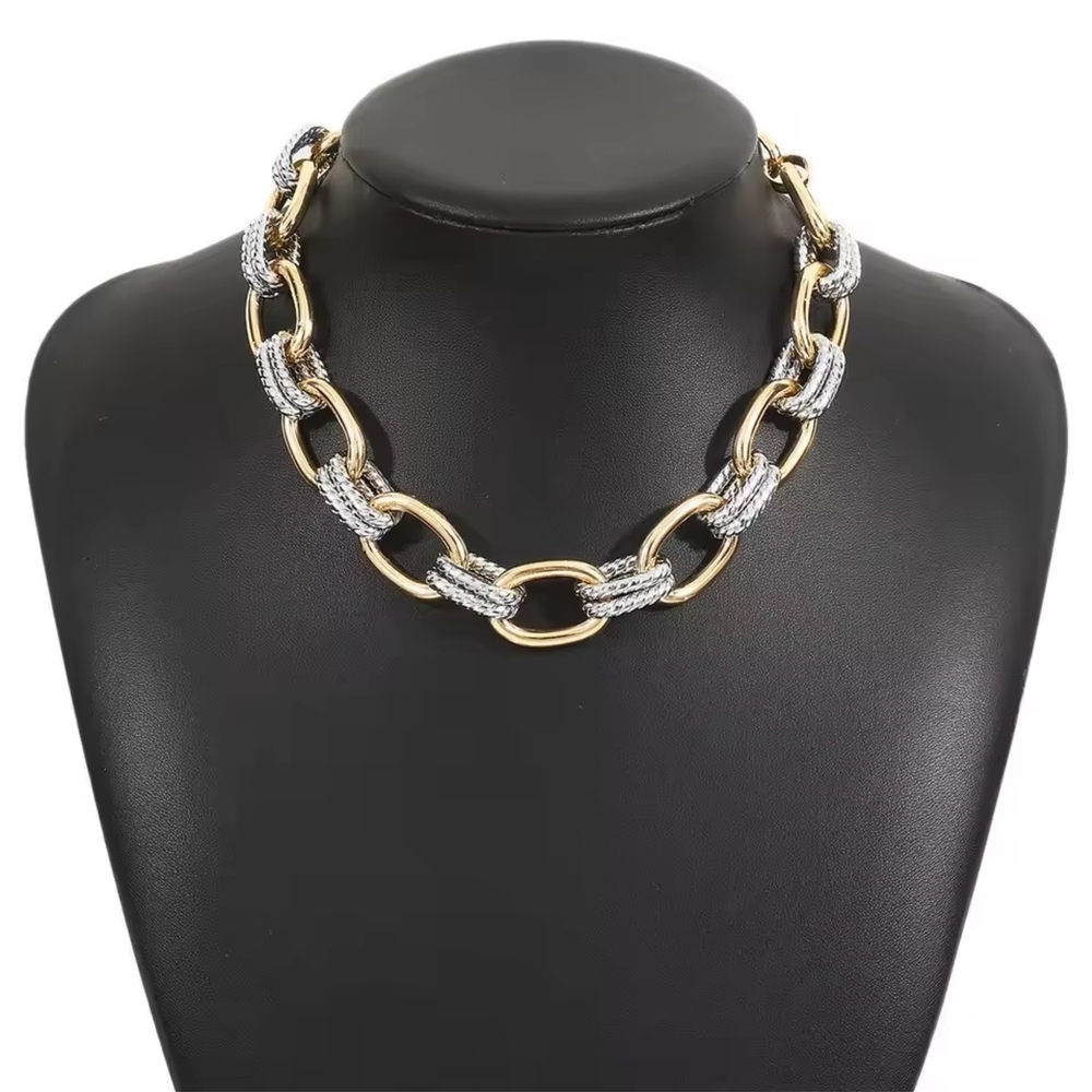 Two-Tone Gold and Silver Link Necklace - Picture 4 of 5